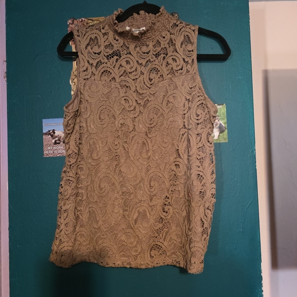 PerSeption Concept Sleeveless Lace Top - Tan